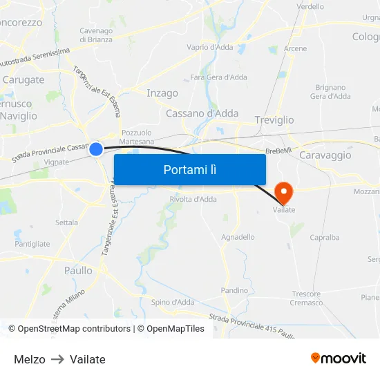 Melzo to Vailate map