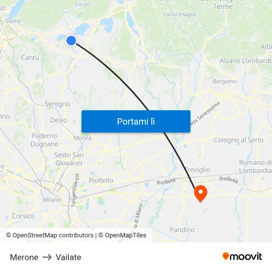 Merone to Vailate map
