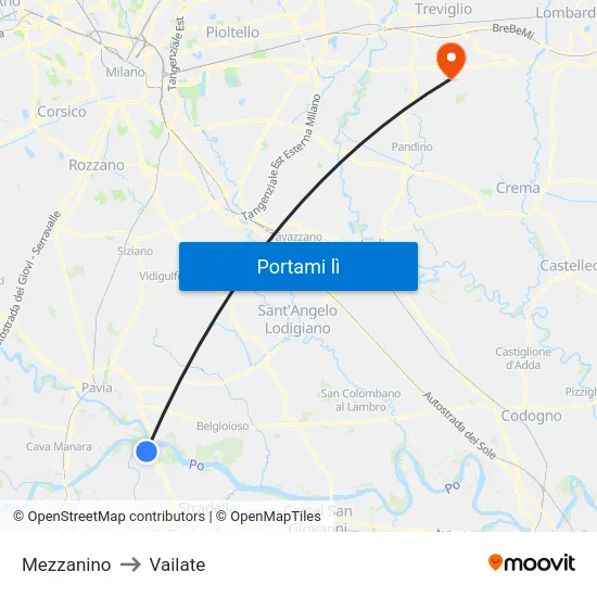 Mezzanino to Vailate map