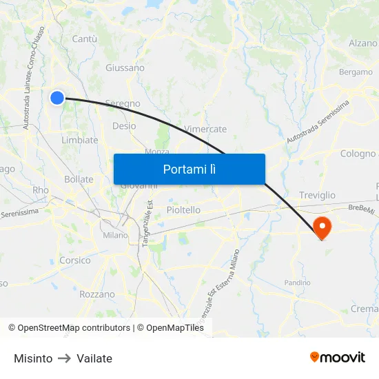 Misinto to Vailate map