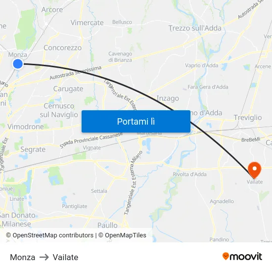 Monza to Vailate map