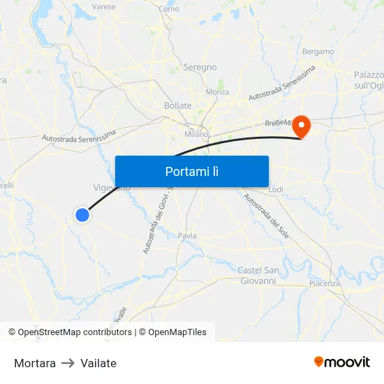 Mortara to Vailate map