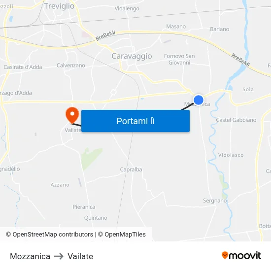 Mozzanica to Vailate map