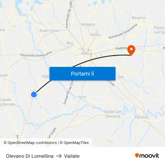 Olevano Di Lomellina to Vailate map