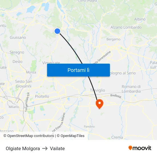 Olgiate Molgora to Vailate map