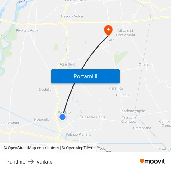 Pandino to Vailate map