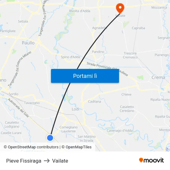 Pieve Fissiraga to Vailate map