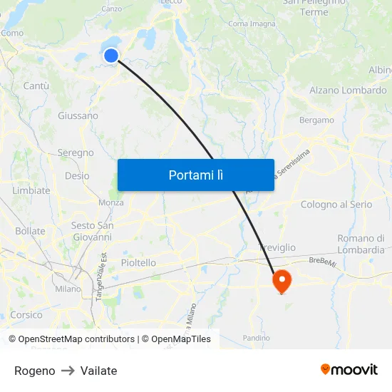 Rogeno to Vailate map