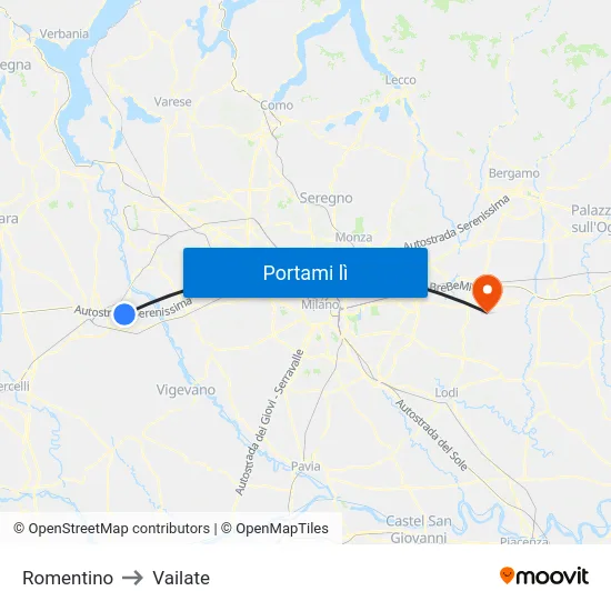 Romentino to Vailate map