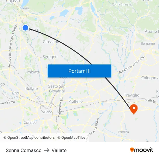 Senna Comasco to Vailate map