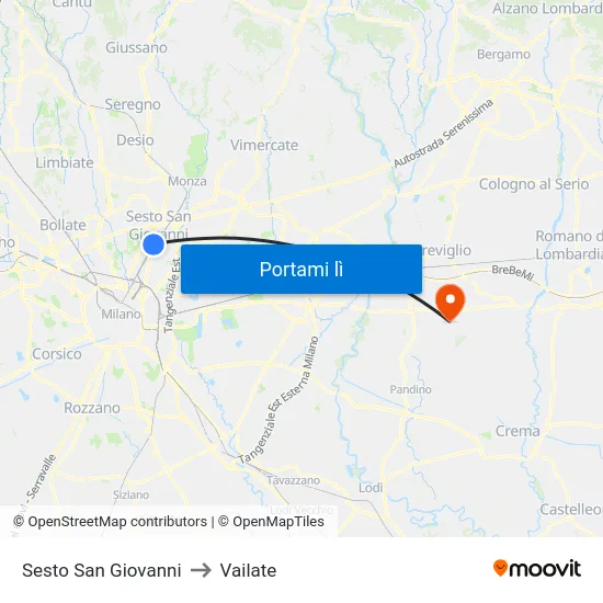 Sesto San Giovanni to Vailate map