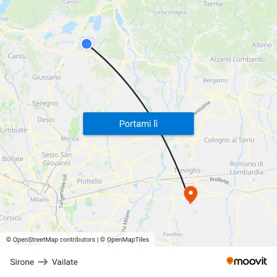 Sirone to Vailate map