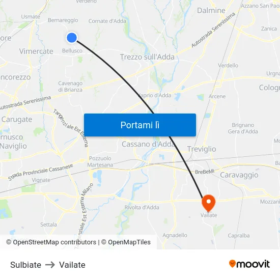 Sulbiate to Vailate map