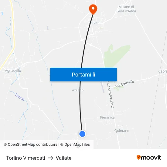 Torlino Vimercati to Vailate map