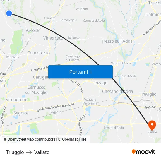 Triuggio to Vailate map