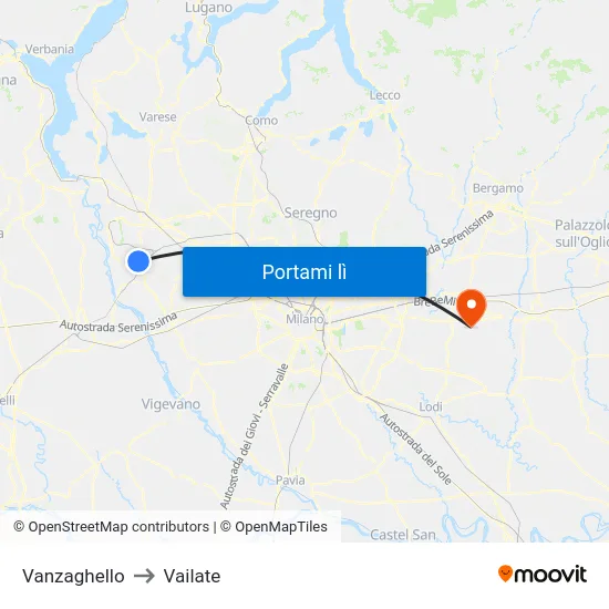 Vanzaghello to Vailate map