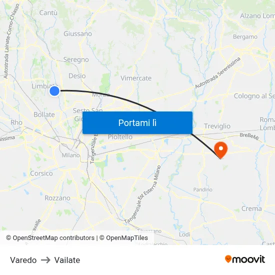 Varedo to Vailate map