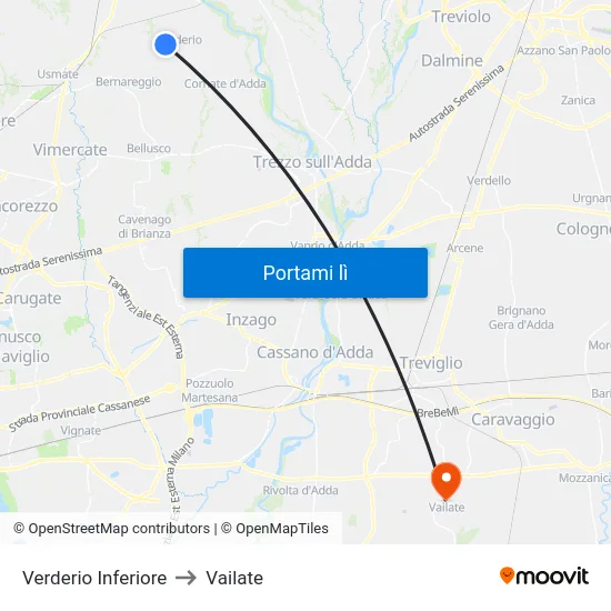 Verderio Inferiore to Vailate map
