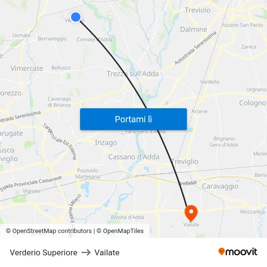 Verderio Superiore to Vailate map