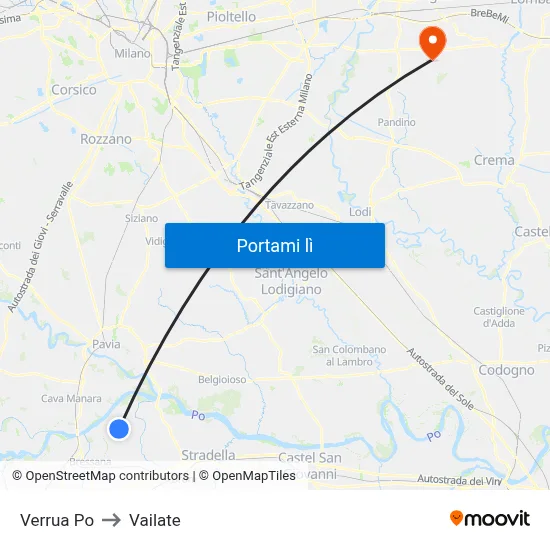 Verrua Po to Vailate map
