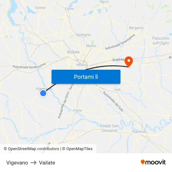 Vigevano to Vailate map