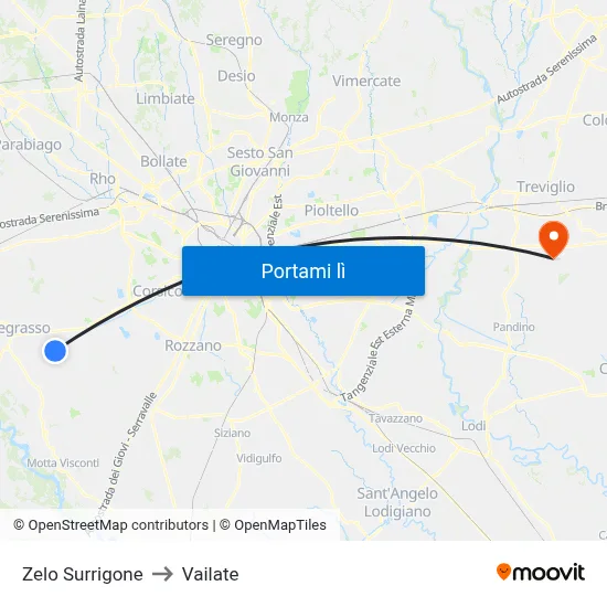 Zelo Surrigone to Vailate map