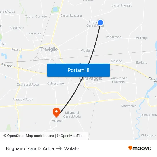Brignano Gera D' Adda to Vailate map