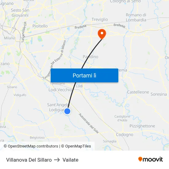 Villanova Del Sillaro to Vailate map