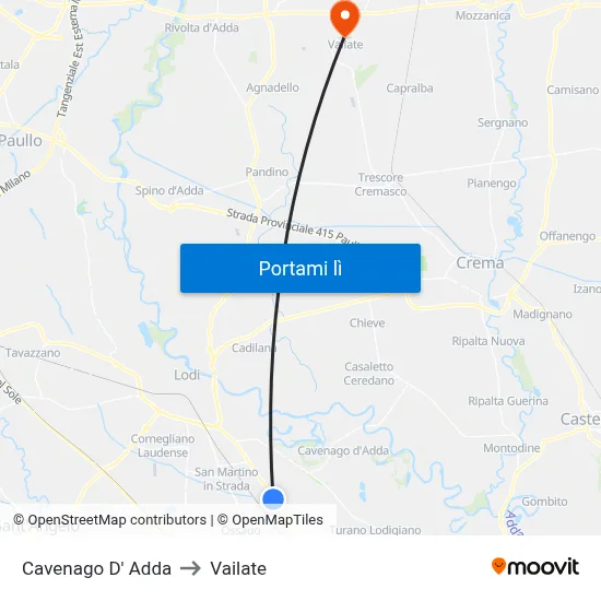 Cavenago D' Adda to Vailate map