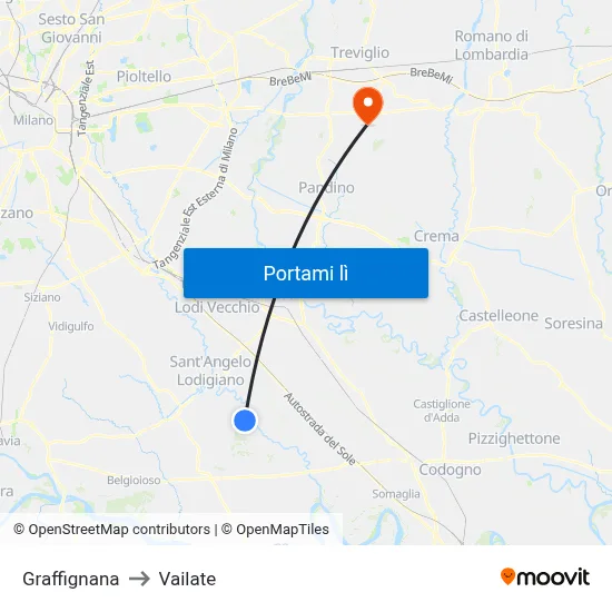 Graffignana to Vailate map