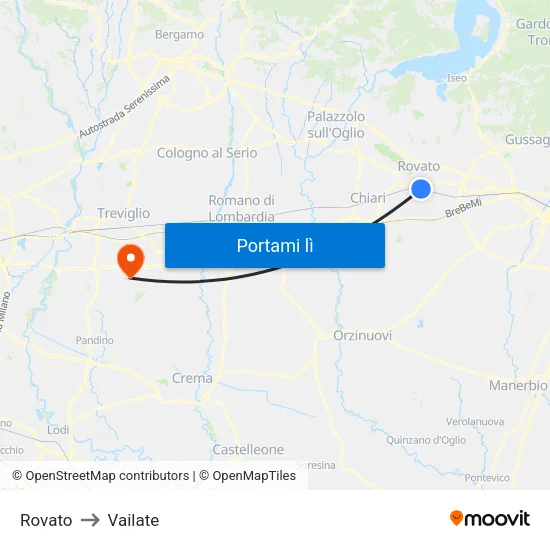 Rovato to Vailate map