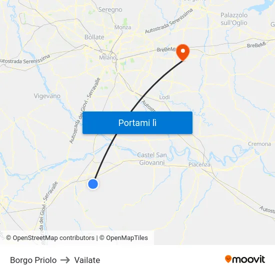 Borgo Priolo to Vailate map