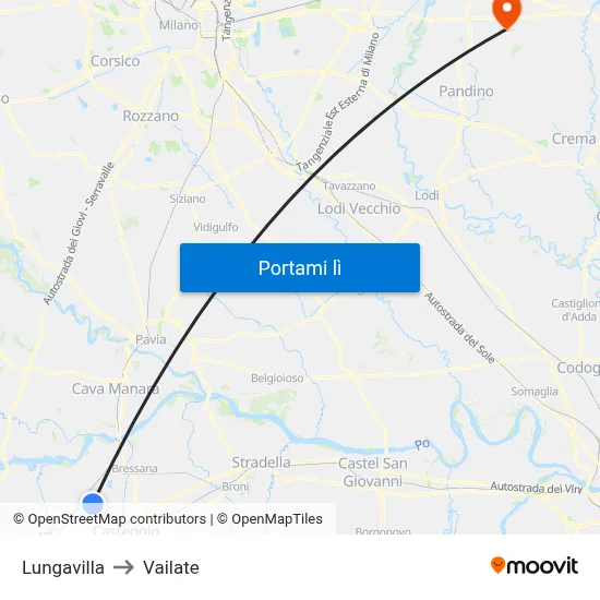 Lungavilla to Vailate map
