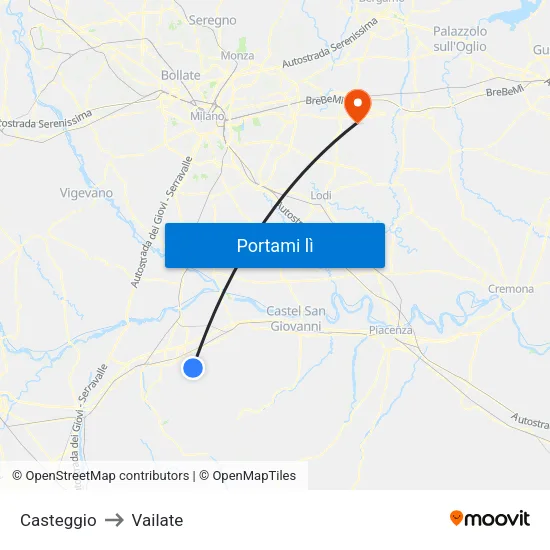 Casteggio to Vailate map