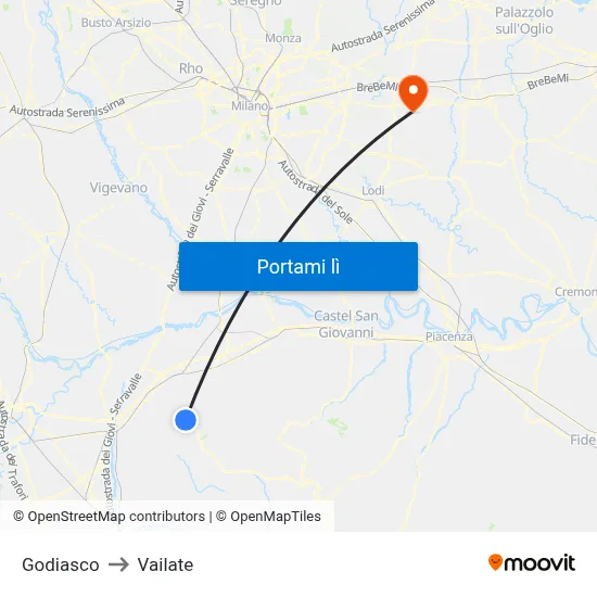 Godiasco to Vailate map