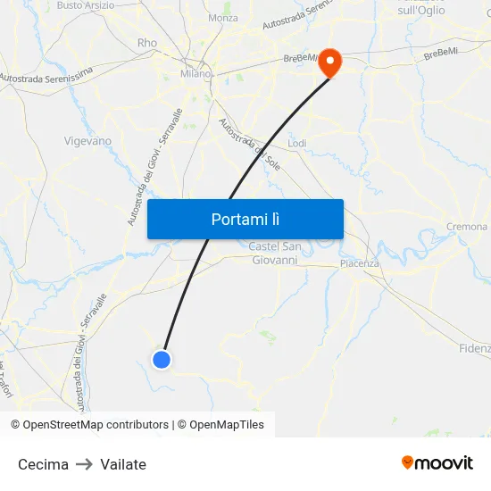 Cecima to Vailate map