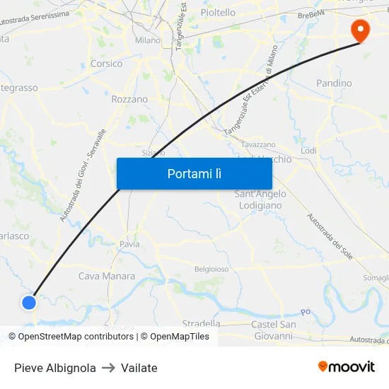 Pieve Albignola to Vailate map
