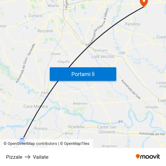 Pizzale to Vailate map