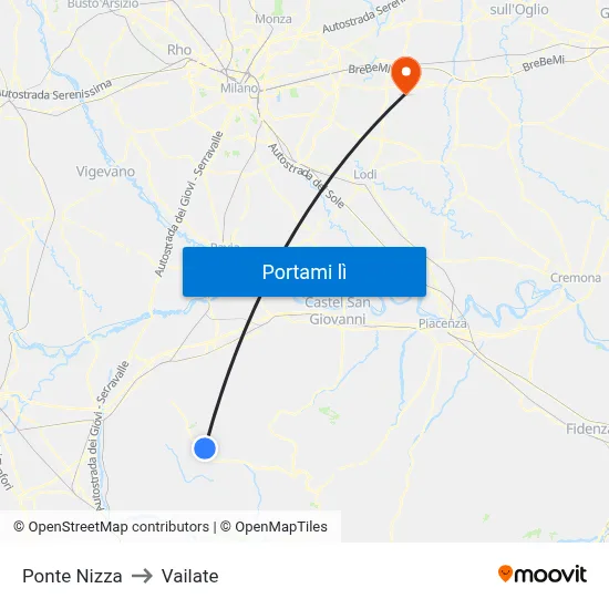 Ponte Nizza to Vailate map