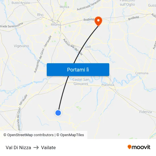 Val Di Nizza to Vailate map