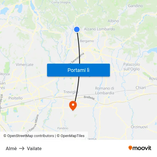 Almè to Vailate map