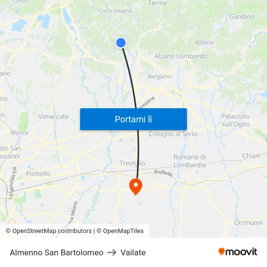 Almenno San Bartolomeo to Vailate map