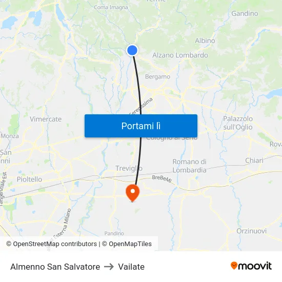 Almenno San Salvatore to Vailate map