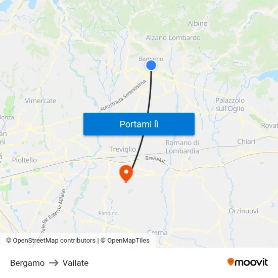 Bergamo to Vailate map