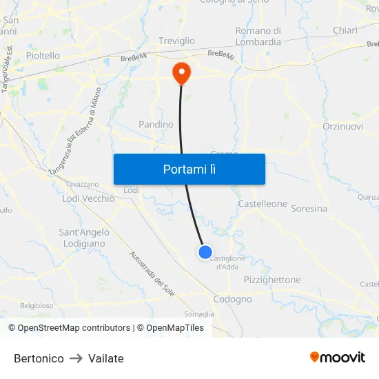 Bertonico to Vailate map