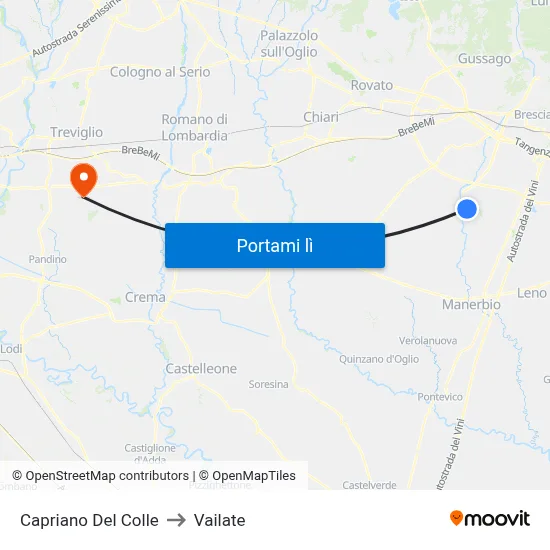 Capriano Del Colle to Vailate map