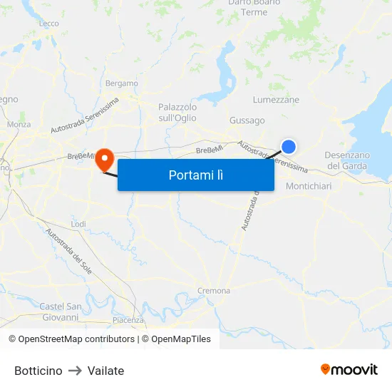 Botticino to Vailate map
