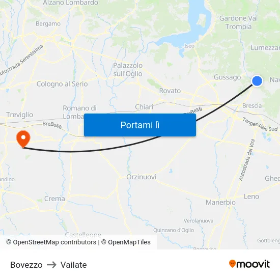 Bovezzo to Vailate map