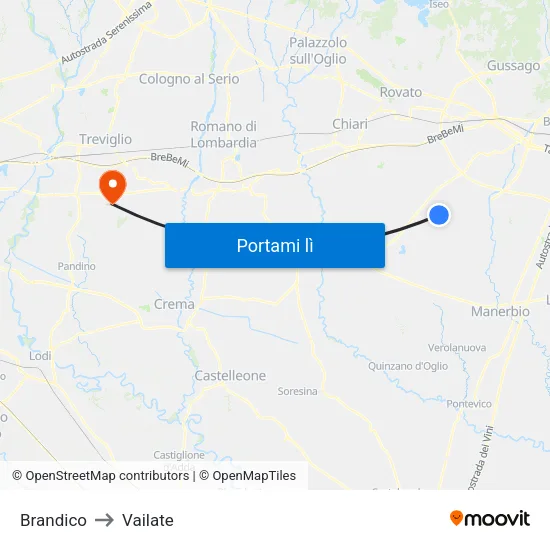 Brandico to Vailate map