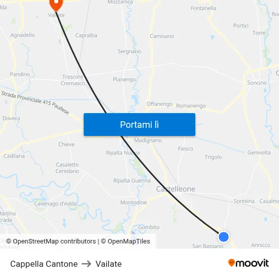 Cappella Cantone to Vailate map